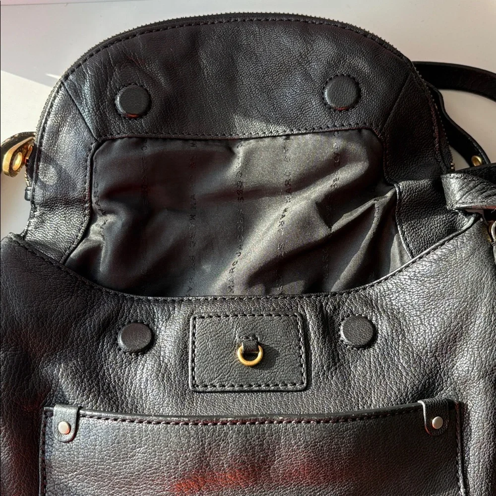 Marc by Marc Jacobs Black Leather Preppy Natasha Crossbody with Gold Hardware